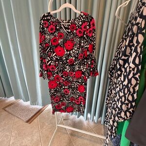 Tommy Hilfiger Black and Red Floral Long Sleeve Dress